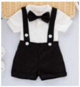 Baby Romper Bow Tie Overall Dress Set