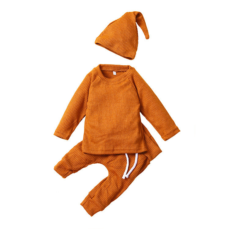 Knitted Baby Children's New Solid Color Knitted Hat Suit
