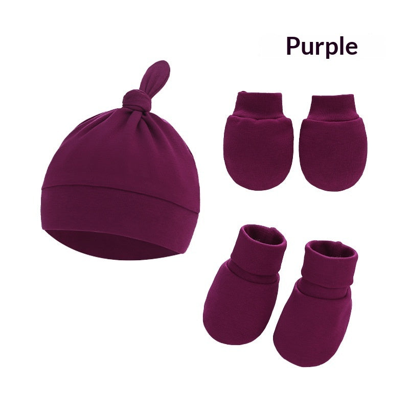 Newborn Hat Mittens And Socks Set With Rubber-soled Shoes