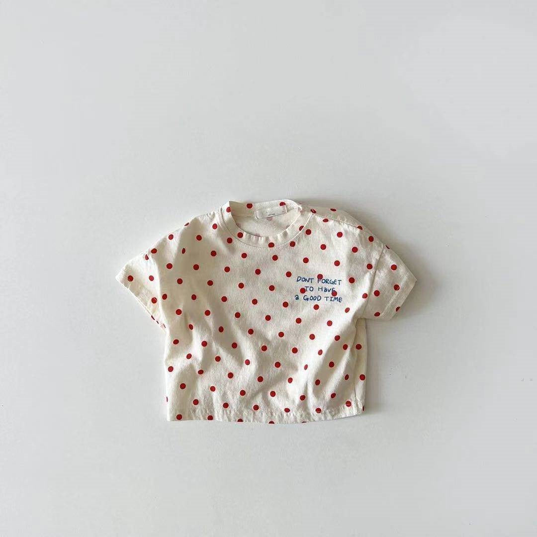 Dot Letter Crew Neck Short Sleeve Simple