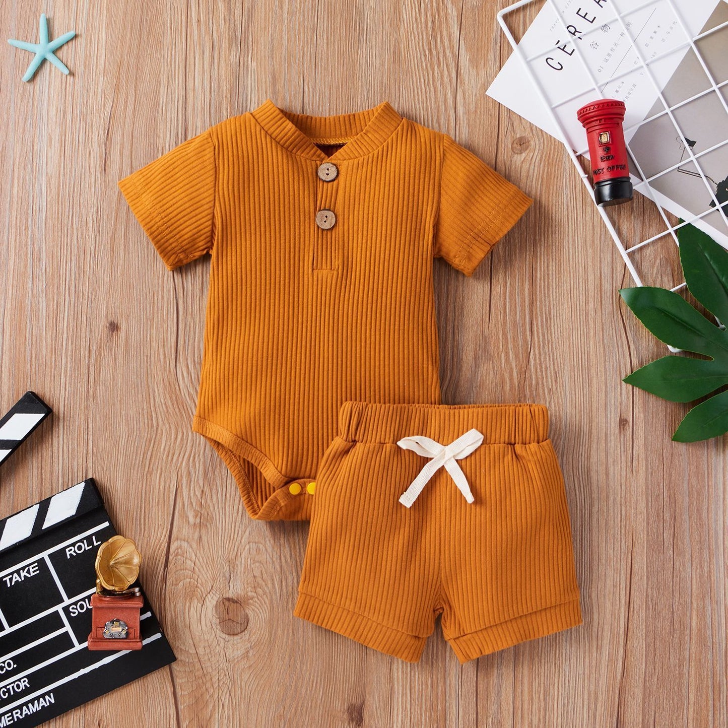 Vêtements pour enfants Body bébé Décontracté Haut à manches courtes réglable et short