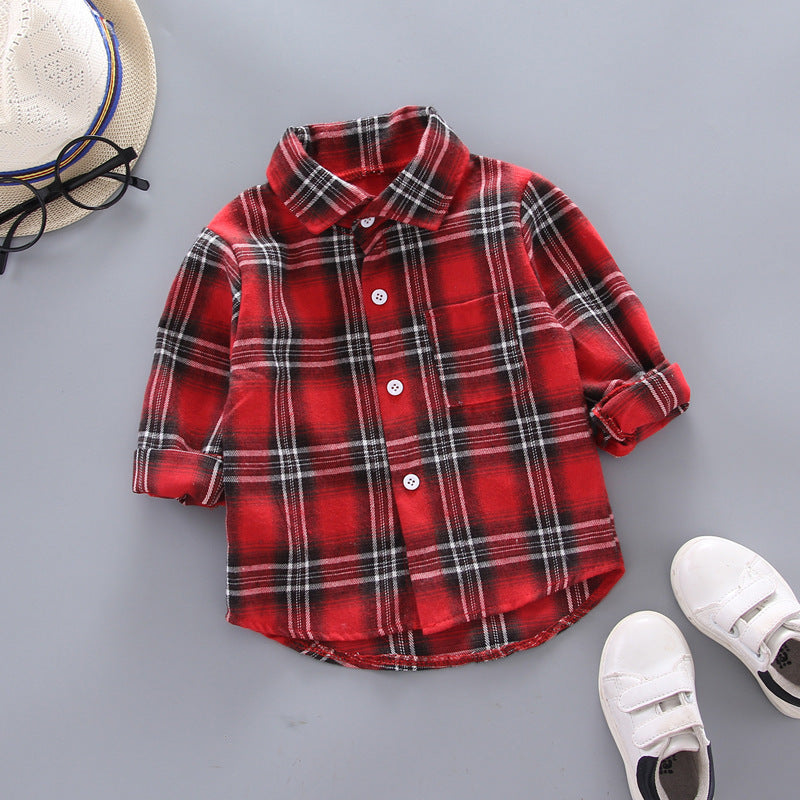 Chemises à carreaux garçons et filles style coréen ample à revers manches longues