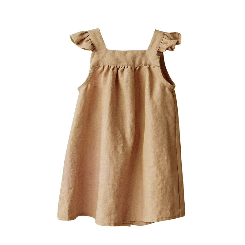 Girls Summer Linen Loose Sling Dress