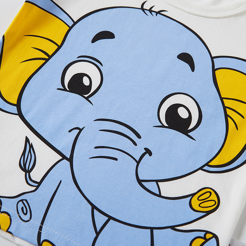 Children's Half Sleeve Cartoon Elephant Pattern Boy Short Sleeve