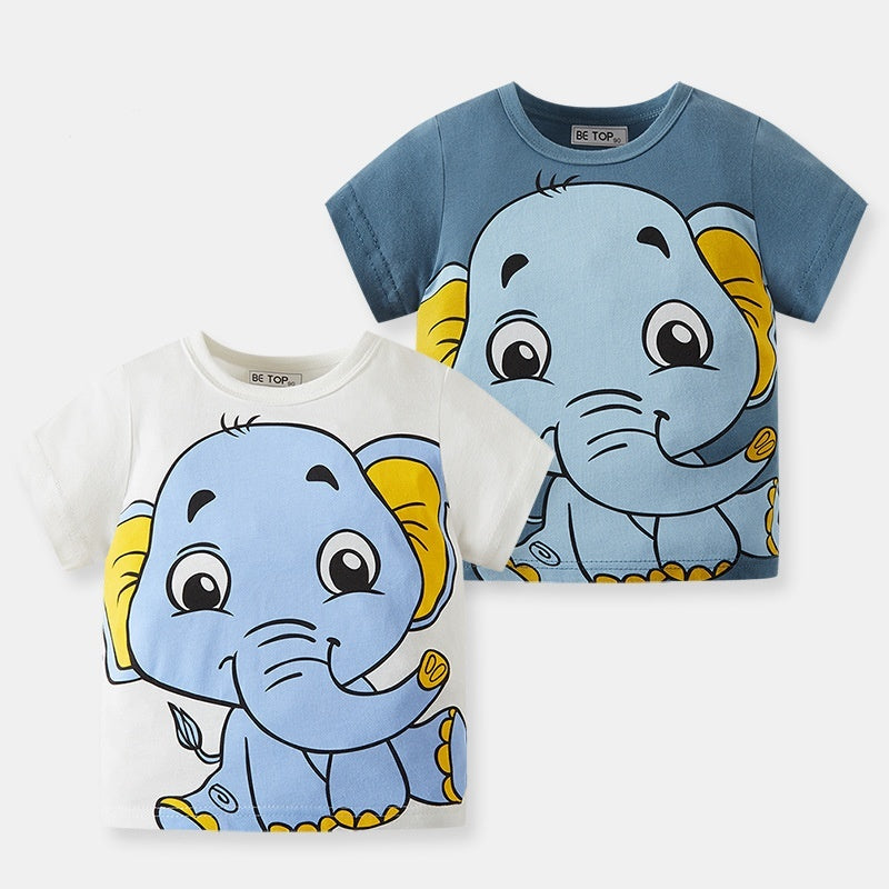Children's Half Sleeve Cartoon Elephant Pattern Boy Short Sleeve