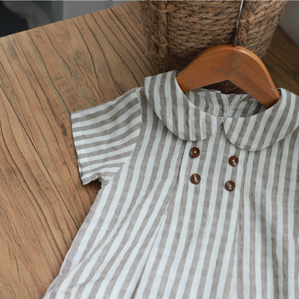 Girls' Short Sleeved Blouse Collar Jumpsuit