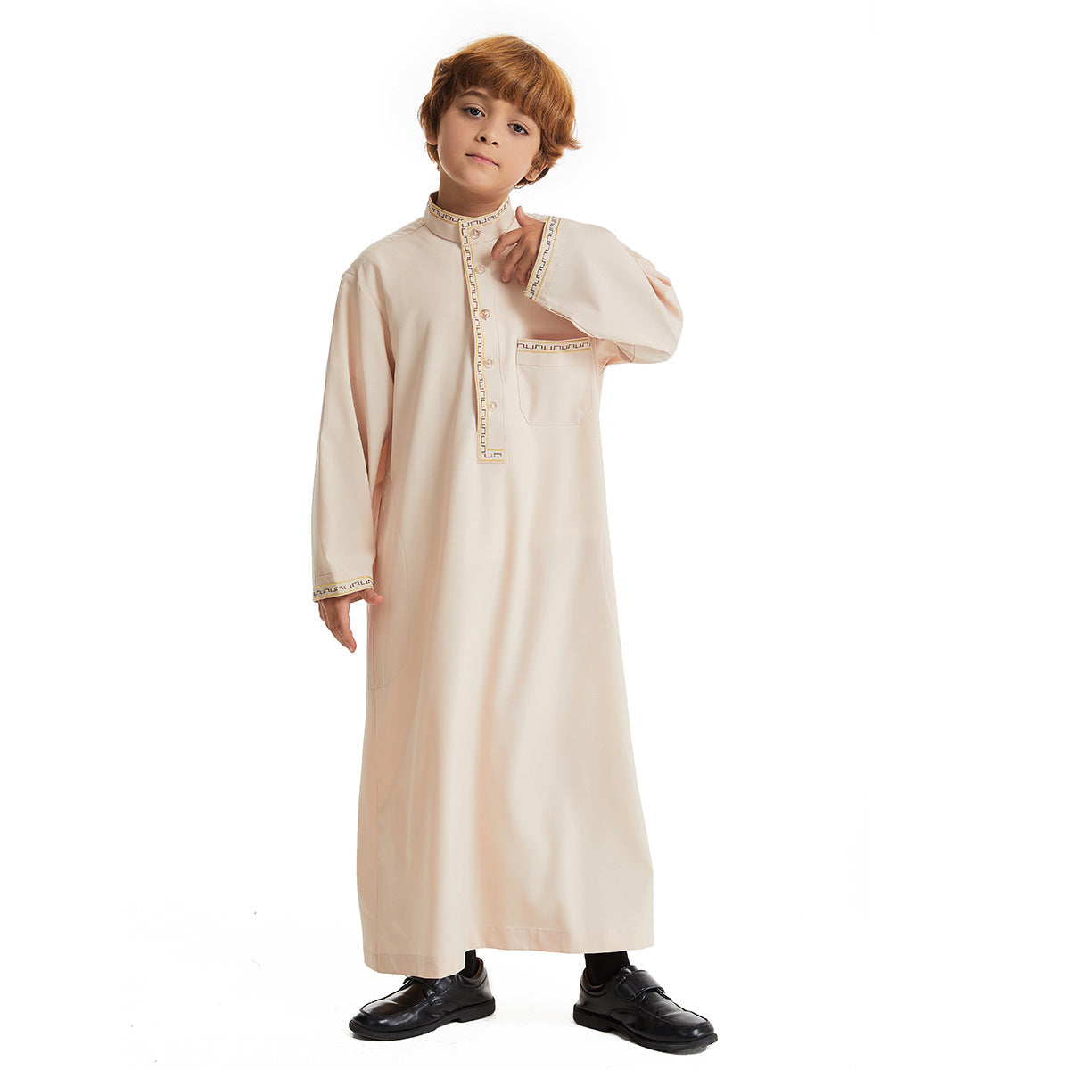 Middle East Boy Robe Stand Collar Button Long Shirt