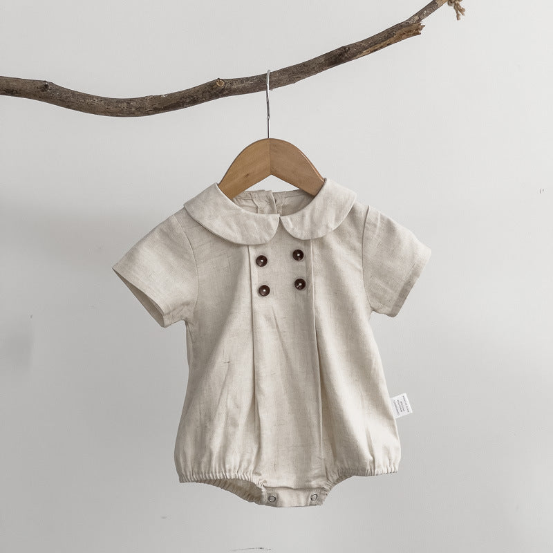 Girls' Short Sleeved Blouse Collar Jumpsuit