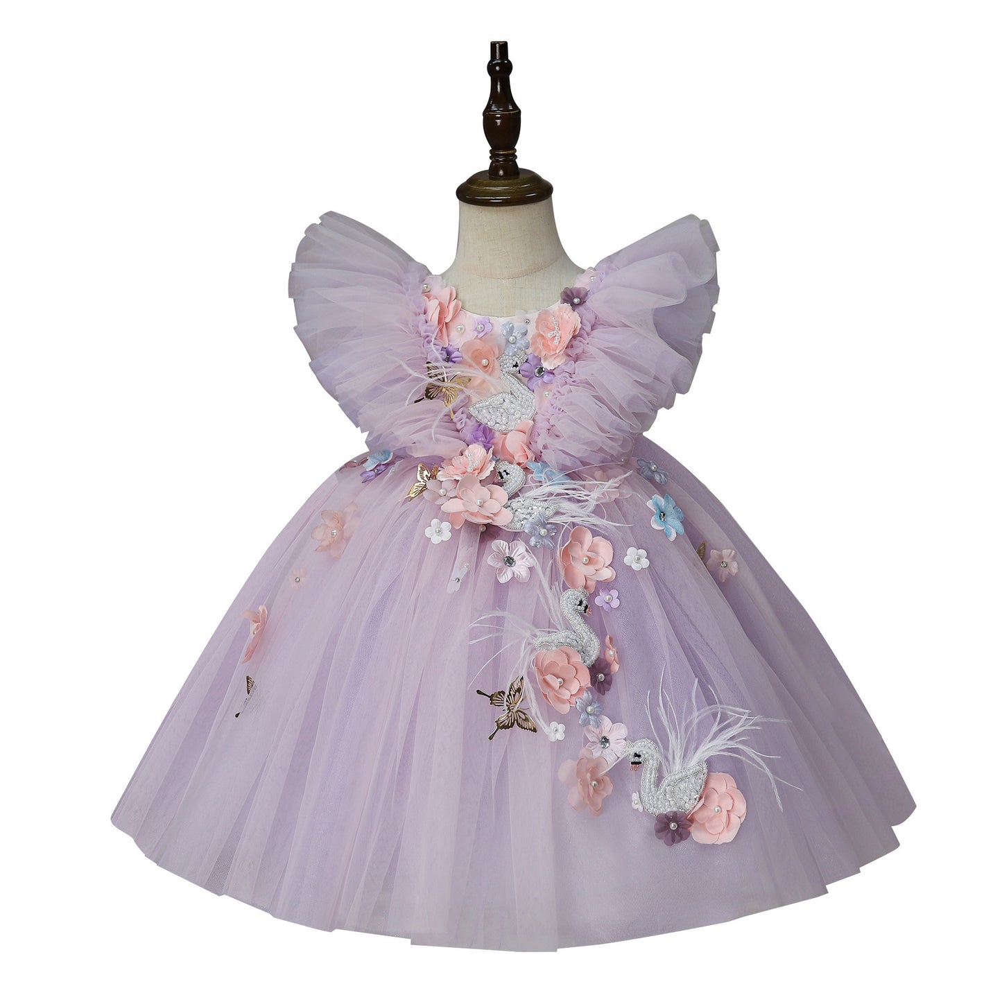 Robe de princesse en tulle et plumes avec jupe tutu pour enfants