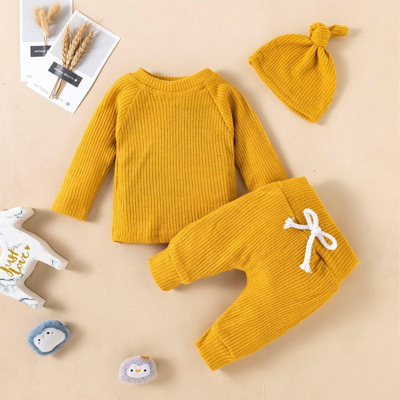 Knitted Baby Children's New Solid Color Knitted Hat Suit