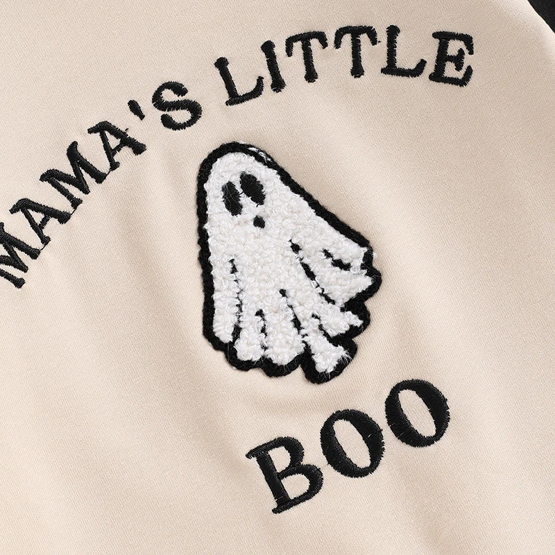 Letter Ghost Embroidery Color blocked Long sleeved Cartoon Cute jumpsuit Crawler