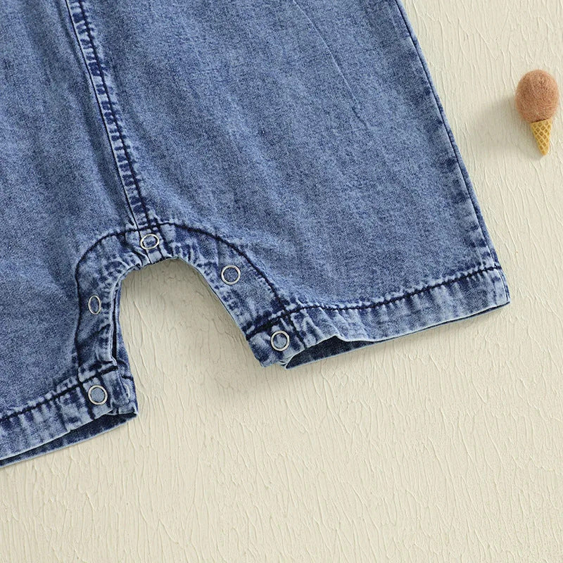 Boy's Western Style Solid Color Short Sleeve Rompers