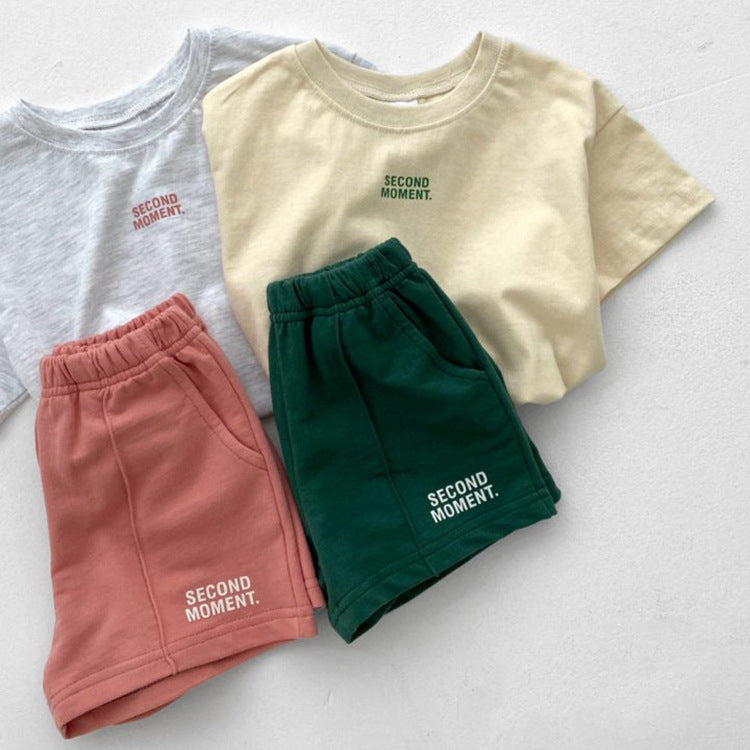 Boys And Girls Casual Thin Short-sleeved Shorts Two-piece Suit