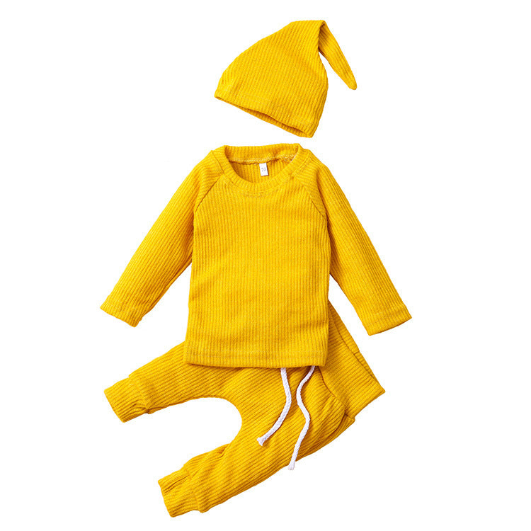 Knitted Baby Children's New Solid Color Knitted Hat Suit
