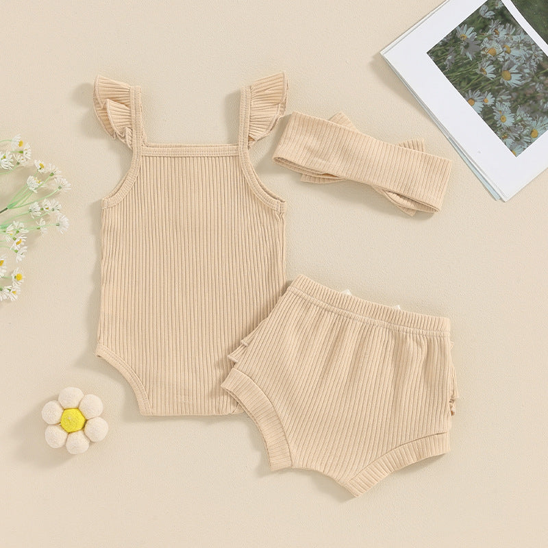 Girls' Sleeveless Jumpsuit Three-piece Suit