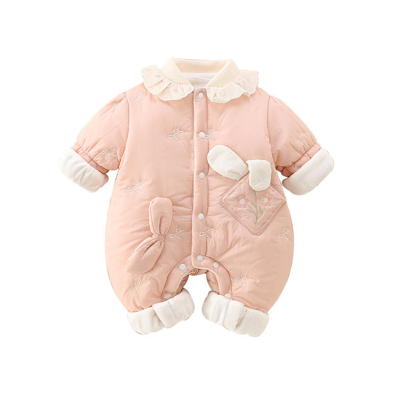 Girls' Baby Cute Jumpsuit Thickened Outer Wear Days Warm In Late Autumn