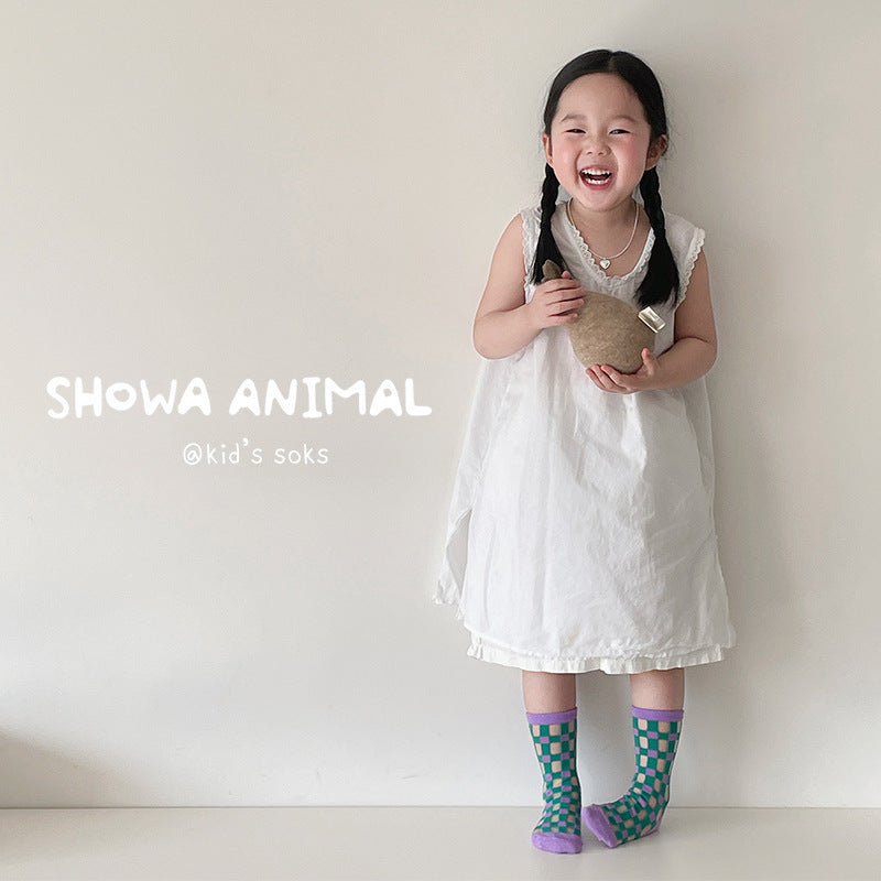 Children's Socks Summer Color Matching Plaid Korean Baby