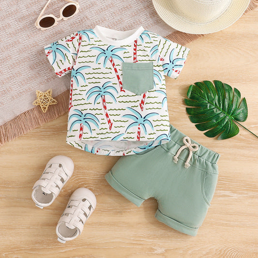A smiling baby in a high chair enjoying their first meal, surrounded by colorful baby feeding bowls, purees, and a soft patterned bib.