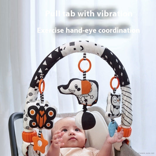 A smiling baby in soft, PFAS-free organic cotton clothing, surrounded by natural toys and gentle fabrics, symbolizing safe, joyful beginnings.