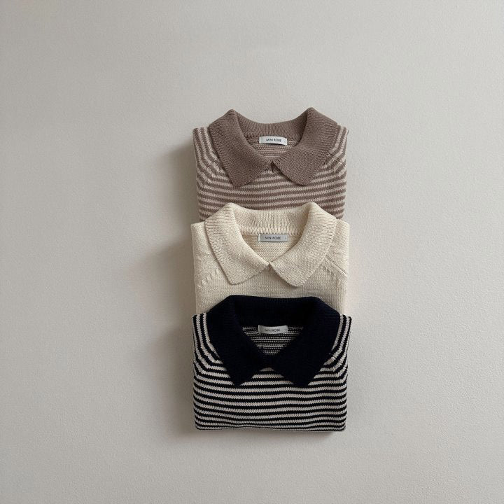 Children's Polo Collar Stripes Knitted Sweater