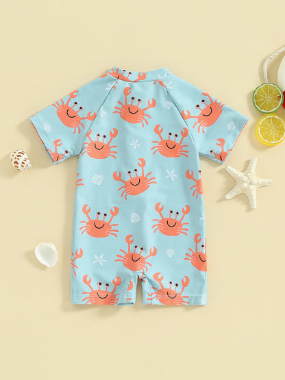 Cute Crab Printed Baby Boys' Light Blue Protective Shorts