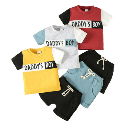 Boys' Casual Sports Suit Color Matching Short-sleeved Letter T-shirt Shorts Two-piece Set