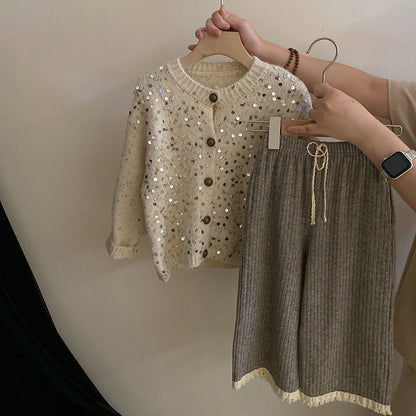 Girls Sequins Fashionable All-match Wide-leg Pants