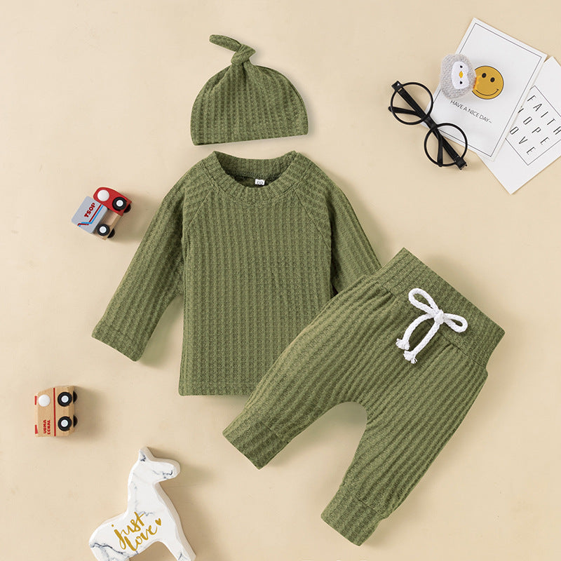 Knitted Baby Children's New Solid Color Knitted Hat Suit