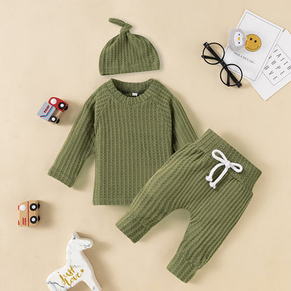 Knitted Baby Children's New Solid Color Knitted Hat Suit