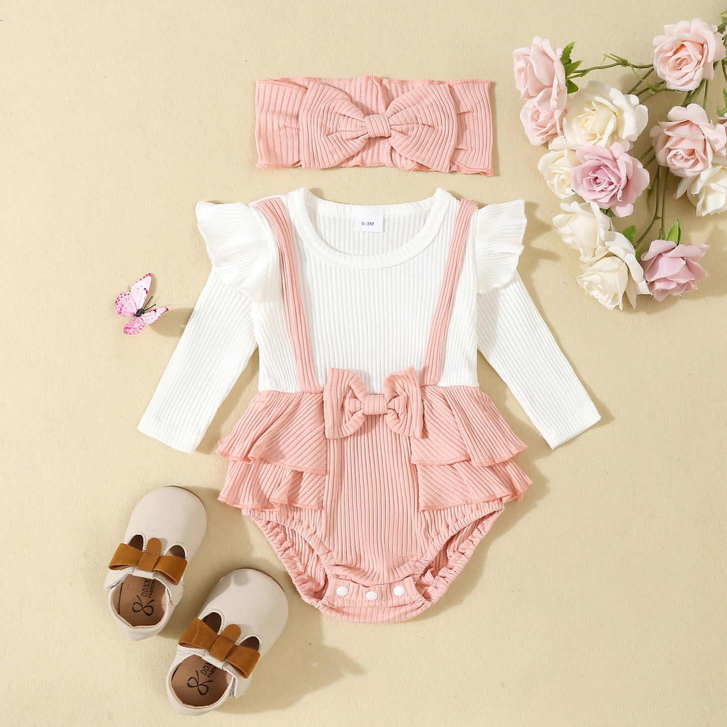 Toddler Flounced Sleeve Shoulder Strap Romper Girls' Spring And Autumn
