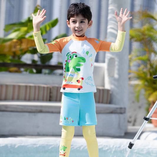Boy Cartoon Split Long-sleeved Long Trousers Quick-drying Swimwear
