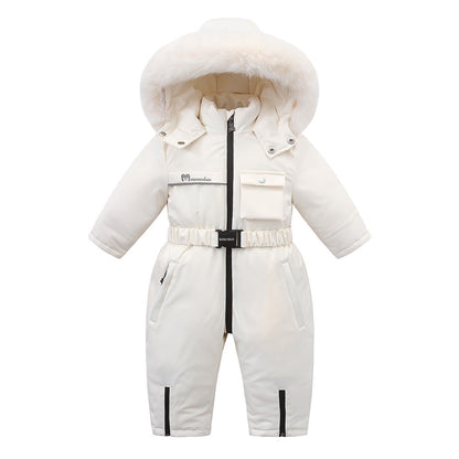 Autumn And Winter Fleece-lined Overalls Ski Suit For Children