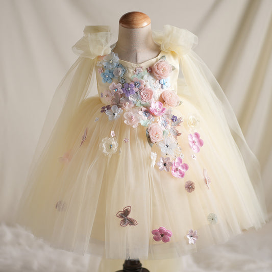 Girls' Applique Dress Children Bow Children's Mesh Sleeveless Premium Tulle Tutu Super Fairy