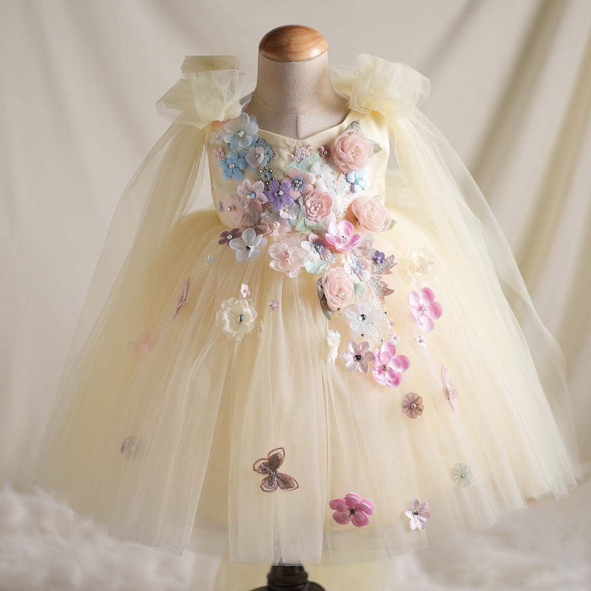 Girls' Applique Dress Children Bow Children's Mesh Sleeveless Premium Tulle Tutu Super Fairy