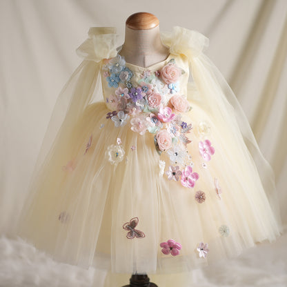 Girls' Applique Dress Children Bow Children's Mesh Sleeveless Premium Tulle Tutu Super Fairy