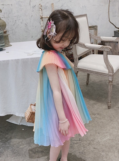 Girl's Rainbow Pleated Princess Dress