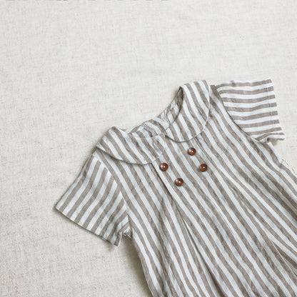Girls' Short Sleeved Blouse Collar Jumpsuit