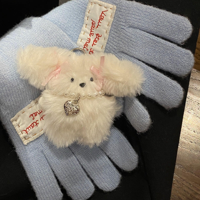 Niche Girl Heart Ribbon Pearl Bow Bunny Keychain Plush Pendant