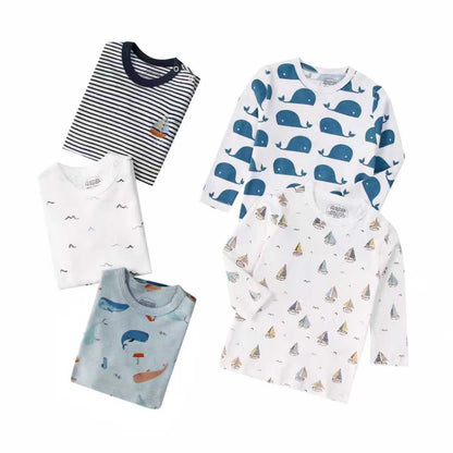 Autumn Children's Cartoon Printed Home Long-sleeved Top T-shirt Mixed Color Five Pieces