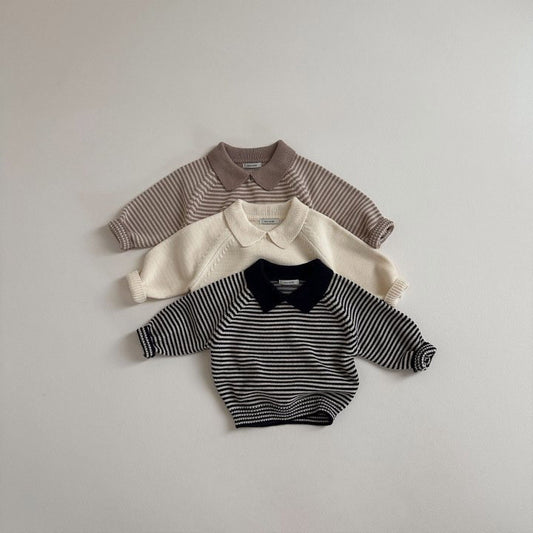 Children's Polo Collar Stripes Knitted Sweater