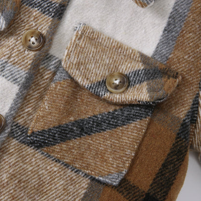 Medium And Large Children's Fleece Plaid Shirt T-shirt Casual