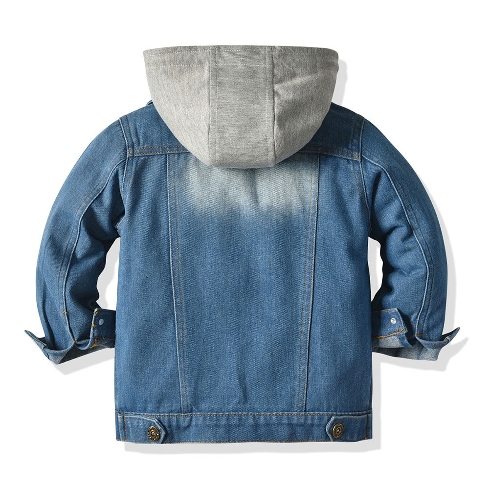 Veste en jean double couche pour enfants, haut à capuche décontracté et tendance pour enfants
