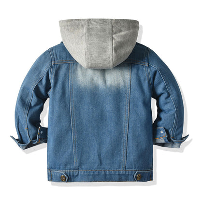 Veste en jean double couche pour enfants, haut à capuche décontracté et tendance pour enfants