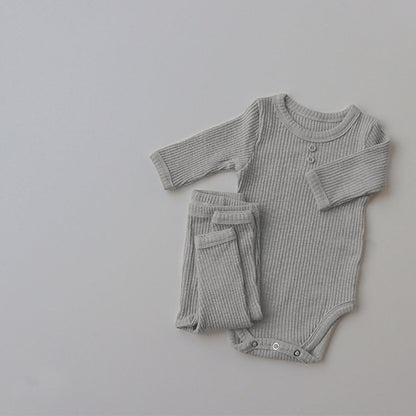 New Baby Long-sleeved Pit Strip Romper  Pants Suit