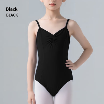 Girls' Solid Color Nylon Sling Ballet Jumpsuit