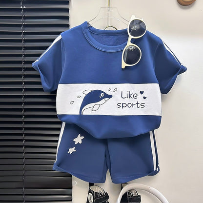 Children's Short Sleeve Striped Suit Girls Boys