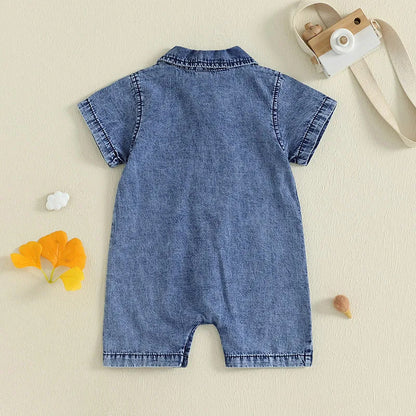 Boy's Western Style Solid Color Short Sleeve Rompers