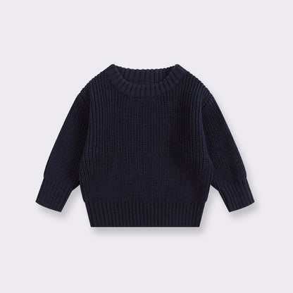 Simple Solid Color Girls' Round Neck Base Knitwear