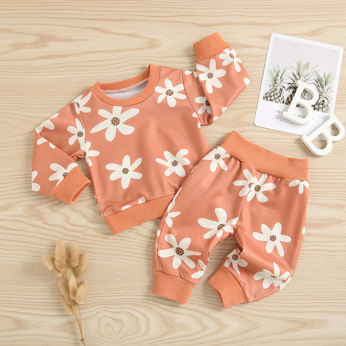 Infant Dark Orange Printing Beige Suit