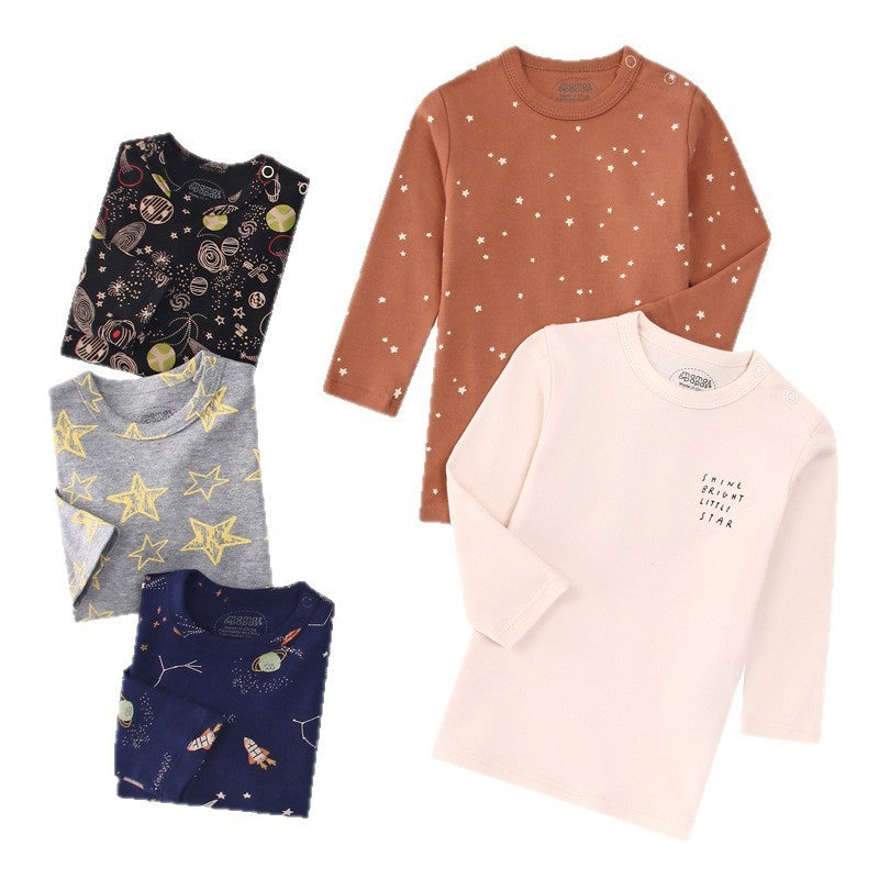 Autumn Children's Cartoon Printed Home Long-sleeved Top T-shirt Mixed Color Five Pieces
